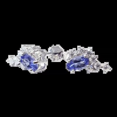 Jewelry - 925 Silver Oval Earrings Tanzanite and AA Rhinestones 3x5mm - ARABESK