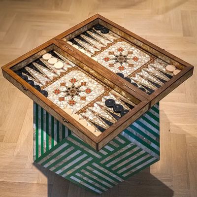 Gifts - Mother of Pearl and Olive Wood Backgammon & Chess Board Set - MAISON ROSHI - LUXURY ENTERTAINMENT CABINETS