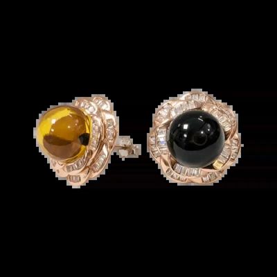 Bijoux - Boucles d'Oreilles Rondes Argent 925 Ambre Bleu et Strass AA 9mm - ARABESK
