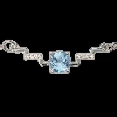 Jewelry - 925 Silver Necklace Blue Topaz and Faceted Rhinestones AA 5mm - ARABESK