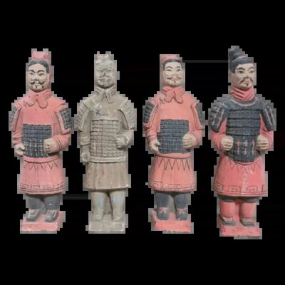 Sculptures, statuettes et miniatures - Statue Colorée Antique en Terracotta Guerrier Mix 16cm X 4 pcs - ARABESK