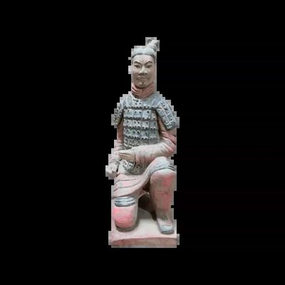 Sculptures, statuettes and miniatures - Antique Colorful Terracotta Kneeling Archer Statue 18cm - ARABESK