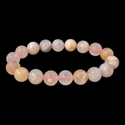 Bracelets - Cherry Blossom Agate Bracelet A beads 10mm - ARABESK