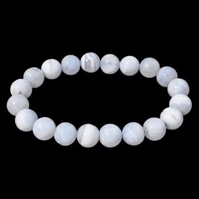 Bracelets - Bracelet Calcédoine Bleue Rubanée A perles 10mm - ARABESK