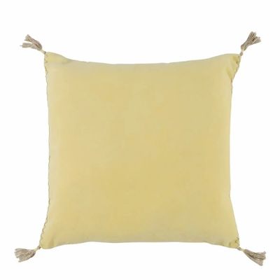Coussins textile - Housse de coussin MATTEO velours de coton jaune pastel 50x50 - BLANC D'IVOIRE