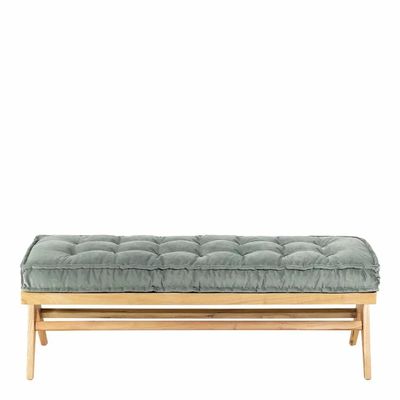 Benches - MENA bench verdigris velvet rubberwood blond wood finish 150x45x50 - BLANC D'IVOIRE