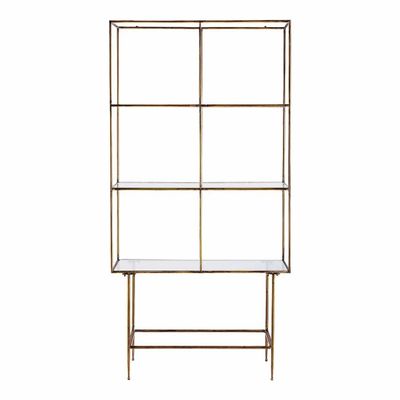 Bookshelves - ANATOLE bookcase glass and metal with golden brass finish 100x40x200 - BLANC D'IVOIRE