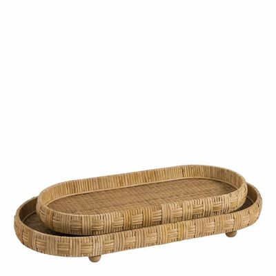Objets de décoration - Set de 2 plateaux ELYA rotin naturel 54x26 et 46x21 - BLANC D'IVOIRE