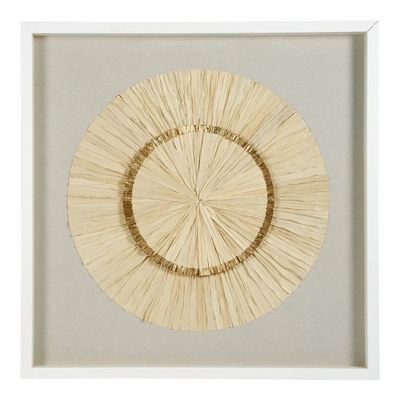 Paintings - ROSACE wall decoration ecru and gold pleated palm leaves 80x80 - BLANC D'IVOIRE
