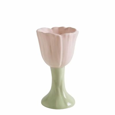 Objets de décoration - Coquetier sur pied Tulipe en grès rose clair dia 6 x 10,8 cm - MATHILDE M.