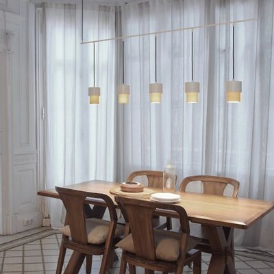 Hanging lights - KAN linear hanging lamp in white with 5 shades in cotonet sand - LUXCAMBRA