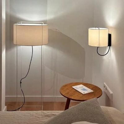 Appliques - LEWIT applique murale en noir ou blanc et abat-jour en cotonet - LUXCAMBRA