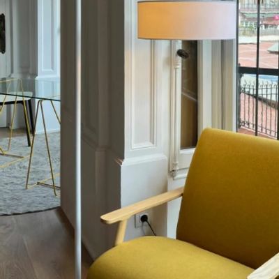 Floor lamps - MATRIX floor lamp in black or white with cotonet shade - LUXCAMBRA