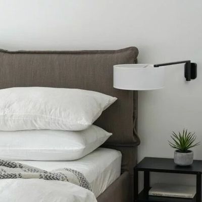 Wall lamps - MATRIX wall lamp in black with white cotton and white shade - LUXCAMBRA