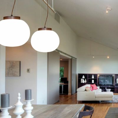Hanging lights - MOON hanging lamp in white or black with elliptical shade - LUXCAMBRA