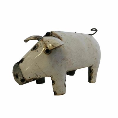 Accessoires de déco extérieure - Sculpture Métal Recyclé Cochon Blanc 15/20cm - TERRE SAUVAGE