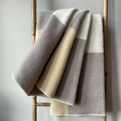 Throw blankets - Wool blanket plaid, Tricolor Square Vanilla Cashmere - WOOL ONLY BY JOWOLLINA
