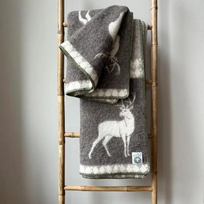 Throw blankets - Wool blanket plaid, Deer Beige Brown - WOOL ONLY BY JOWOLLINA