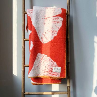 Throw blankets - Wool blanket plaid, Ginkgo Vintage Orange - WOOL ONLY BY JOWOLLINA
