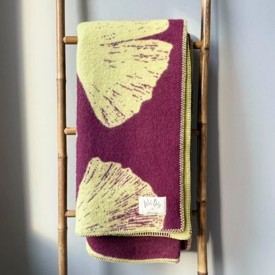 Throw blankets - Wool blanket plaid, Ginkgo Vintage Plum - WOOL ONLY BY JOWOLLINA