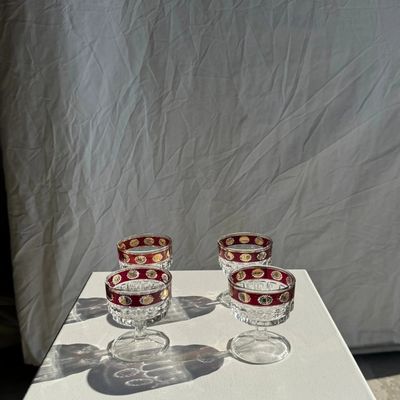 Stemware - 4 small red and gold Italy stemmed glasses - OFFICE OBJETS