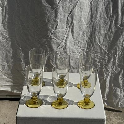 Verres à pied - 6 verres longs pied boule jaune - OFFICE OBJETS