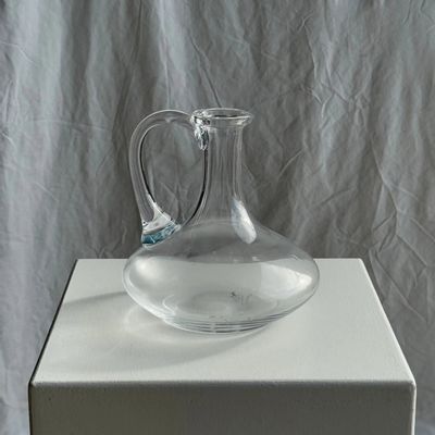 Carafes - Vintage glass carafe with flattened, flared body handle H18 - OFFICE OBJETS