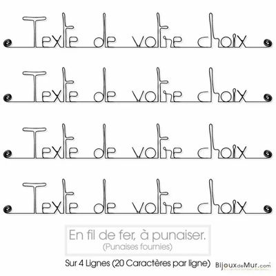 Autres décorations murales - Phrase Déco Murale en fil de fer à personnaliser - 4 lignes - BIJOUX DE MUR