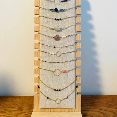 Gifts - Set of 11 stainless steel bracelets + wood and fabric display - LILIBELLULE