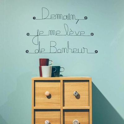 Autres décorations murales - Citation Murale "Demain, je me lève de Bonheur" - BIJOUX DE MUR