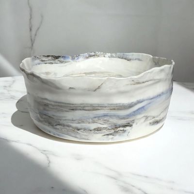 Assiettes au quotidien - Vaisselle en porcelaine B&W - Neriage de porcelaine et grès - CECILE GASC PORCELAINE