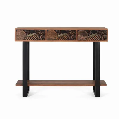 Console table - Natural dyed acacia wood and metal console - GINER Y COLOMER