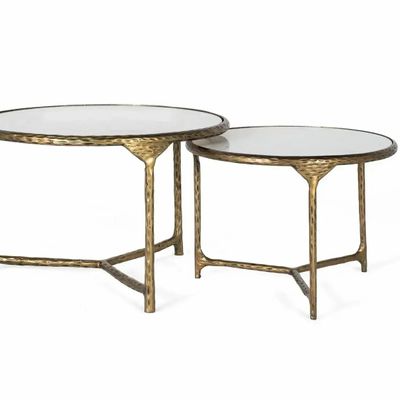 Tables basses - Lot de 2 tables basses rondes dorées et blanches - GINER Y COLOMER