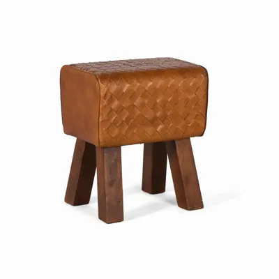 Tabourets - Tabouret recouvert de cuir naturel et pieds en manguier massif - GINER Y COLOMER