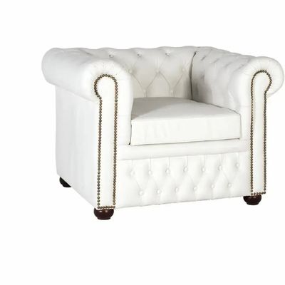 Armchairs - Single-seater Chester armchair covered in natural leather with white finish - GINER Y COLOMER