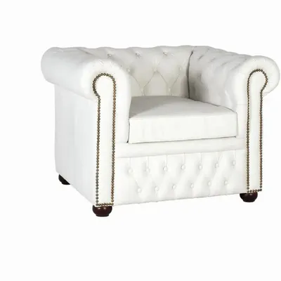 Armchairs - Single-seater Chester armchair covered in natural leather with white finish - GINER Y COLOMER