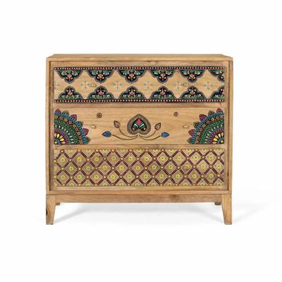 Chests of drawers - Solid mango wood chest of drawers with hand painted details - GINER Y COLOMER