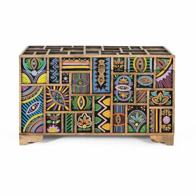 Boîtes de rangement - Coffre en bois de manguier multicolore peint à la main - GINER Y COLOMER