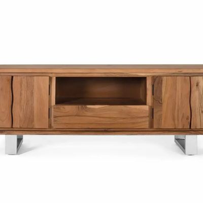 Meubles TV - Meuble TV en bois d'acacia naturel et métal argenté - GINER Y COLOMER