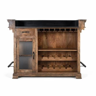 Buffets - Meuble bar marron en manguier, granit et métal 150cm - GINER Y COLOMER