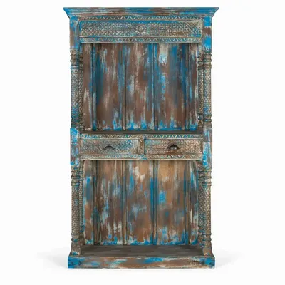 Shelves - Aged blue mango wood shelf 180cm - GINER Y COLOMER