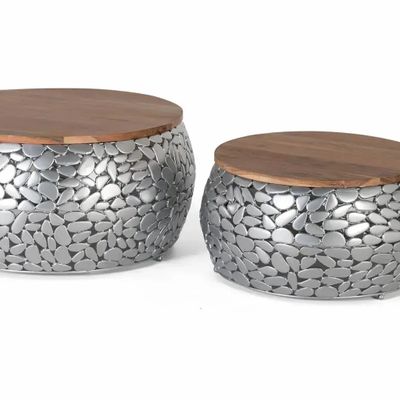 Coffee tables - Set of 2 tables in mango wood and aluminum - GINER Y COLOMER