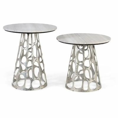 Tables basses - Lot de deux tables basses avec plateau circulaire en marbre - GINER Y COLOMER