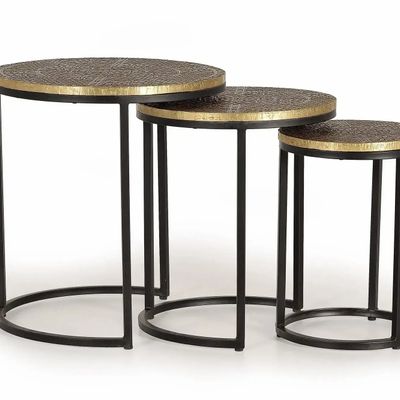 Tables basses - Lot de 3 tables plateau bronze et piètement métal - GINER Y COLOMER
