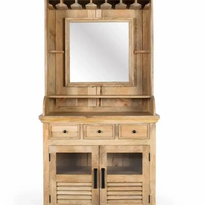Buffets - Casier à vin en bois de manguier avec miroir central - GINER Y COLOMER