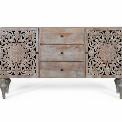Sideboards - Mango wood sideboard with two carved side doors - GINER Y COLOMER
