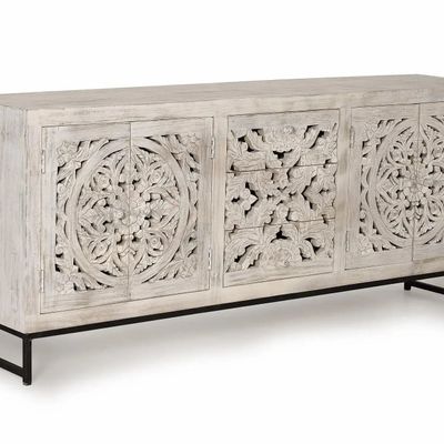Buffets - Buffet en manguier et pieds en métal blanc vieilli - GINER Y COLOMER