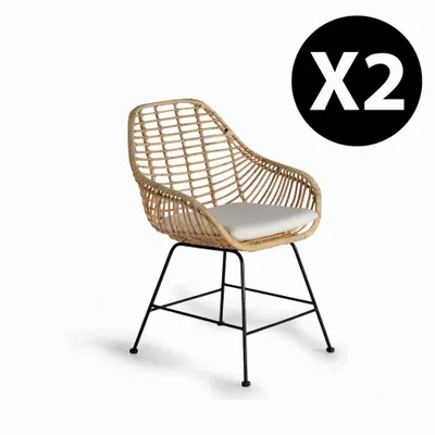 Chairs - Set of 2 rattan and metal chairs - GINER Y COLOMER