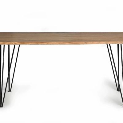 Tables Salle à Manger - Table à manger en bois d'acacia naturel et pieds en métal 10 places - GINER Y COLOMER