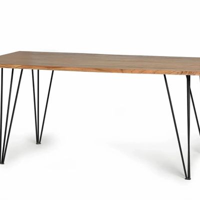 Dining Tables - Dining table in natural acacia wood and metal legs 6 seats - GINER Y COLOMER